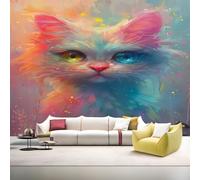 YZQGLHP Papier Peint Panoramique Chat Fantastique Papier Peint Mural Animal Intissé Tapisserie Panoramique Photo 350x256 cm, pour Chambre Salon Bureau Personnalisé Décoration Murale