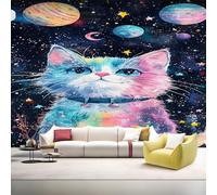 YZQGLHP Papier Peint Panoramique Lune Papier Peint Mural Chat Sous Un Ciel éToilé Intissé Tapisserie Panoramique Photo 150x105 cm, pour Chambre Salon Bureau Personnalisé Décoration Murale