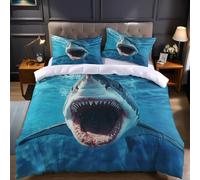 YZQGLHP Parure de Lit 90x190 Animaux Marins, Housse de Couette Requins, Microfibre 3 Pièces, 3D Imprimée Parures de Lit avec Fermeture éclair, Housses de Couettes et 2 Taies d'oreiller 65x65 cm