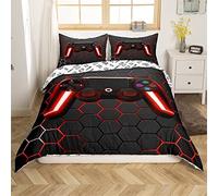 Parure de Lit 90x190 cm Enfant Housse de Couette avec Fermeture Éclair Parure de lit pour Sets +1Taie d'oreiller 65x65 cm Black Electronic Games