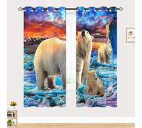 YZQGLHP Rideau Occultant Glace Rideaux Ours Polaire Rideau Fenetre Thermique Isolant Anti Froid à Oeillets pour Chambre Salon 2 Pièces Ensemble 60x120 cm (L x H)