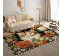 YZQGLHP Tapis pour Salon, Chambre, Véranda Fleurs, Tapis Poils Courts Miaou, Moquette Lavable et Antidérapant Doux Carpet Adapté à l Extérieur 240x340 cm