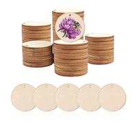 YZROHYI 50 Pièces Petit Disque Rond en Bois 30 MM,Mini Rondin de Bois Déco Percé,Plaque en Bois Rondelles de Bois Naturel avec Trou,Tranche de Bois Ronde,Panneau de Bois Decoratif pour Peinture
