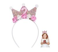 YZROHYI Couronne Anniversaire 2 Ans,Couronne Enfant Princesse,Bandeau D'Anniversaire,Serre Tete Fille,Chapeau Anniversaire Avec Fleurs Roses,Couronnes Happy Birthday,Bandeau Fete pour Baby Shower