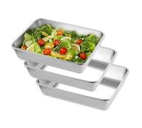 YZROHYI Lot de 3 Plat Inox Rectangulaire 25.8 X 20 X 5 cm,Bac Gastronorme,Plat Four Empilable,Bac Inox Alimentaire,Plats Barbecue Cuisson,Plateau de Cuisson en Acier Inoxydable pour Pâtisserie