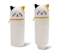 YZROHYI Trousse Ecole 2 en 1 en Silicone Souple Kawaii,Trousse Verticale Animaux,Trousse Porte Stylo,Trousse Fournitures de Bureau,Trousse à Crayons,Trousse Scolaire Fille,Pencil Case Aesthetic