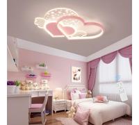 YZSJ Plafonnier Lumière Plafond LED Enfant Cœur Dimmable - Plafonnier Moderne Avec Télécommande Pour Chambre De Fille/Garçon, Lustre Acrylique & Aluminium 3000K/4500K/6500K (Rose)(grand)