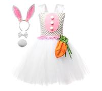 yztju Costume De Lapin De Pâques - Jupe Tutu De Lapin, Sac De Carottes, Tenue Pour Filles, Accessoires Vestimentaires De Vacances | Comprend Une Robe, Un Bandeau, Un Nœud Papillon, Une Queue De Lap