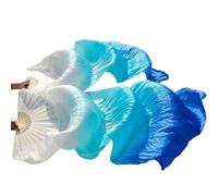 YZWHKJ Fan Veil Soie Paire d'éventails de Danse en Voile Soie USO apto Para Femmes, 2 pièces, Blanc + Bleu Ciel(A,1pc-120cm)