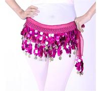 YZWHKJ Foulard Danse du Ventre Écharpe De Hanche Danse du Ventre for Femmes, avec Pièces d'or, Chaîne Taille, Frange, Ceinture À Pompon, Accessoires Costume(Rose)