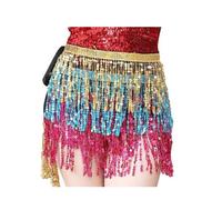 YZWHKJ Foulard Danse du Ventre Jupe de danse du ventre à franges, écharpe, Costume Rave paillettes for femmes, jupe réglable et Sexy for fête(Gold blue fushia)