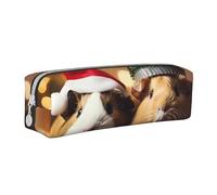 YZWXYYCWM Trousse à crayons en cuir avec motif de cochons d'Inde portant un chapeau de Noël - Durable, élégante et compacte pour hommes, femmes et unisexe - pour le bureau, les voyages et les