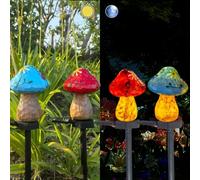 YZYOE 2 Pack solaire alimenté rouge et bleu champignons lampes de plancher, Jardin décoratif résine mignonne lampe de champignons, crépuscule sans fil à l'aube LED lumières imperméables.