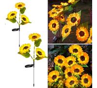 YZYOE 2 paquets solaire LED trois tête tournesol lumières décoratives, 2-mode cour extérieure lumières, Sans fil imperméable du crépuscule à l'aube, lampe cadeau de fleur pour les dames.
