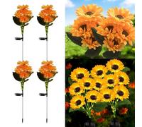 YZYOE 4 paquets de LED solaire six têtes tournesol lumières décoratives, 2-mode cour extérieure lumières atmosphère, Sans fil imperméable du crépuscule à l'aube, lampe cadeau de fleur pour les dames.