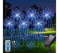 YZYOE 6 Pack 720 LED extérieur sol solaire inséré feux d'artifice colorés avec télécommande, Lumières décoratives imperméables solaires et USB alimentées par cour, lumière chemin bricolage 8 modes