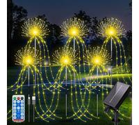 YZYOE 6 Pack 720 LED extérieur sol solaire inséré lumière chaude feux d'artifice avec télécommande, Lumières décoratives étanches solaires et USB alimentées par cour, 8 modes DIY Path Light.