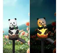 YZYOE Énergie solaire Panda Lumière, Jardin Décoration Résine mignonne Lampe de terre Animal, Lumières sans fil au crépuscule à l'aube LED Impermeable.