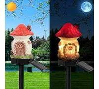 YZYOE Lampe de maison champignons rouge alimentée par solaire, lampe de plancher maison champignons mignonne résine décoration jardin, Lumières sans fil au crépuscule à l'aube LED Impermeable.