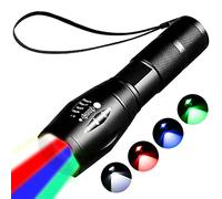 YZYOE Lampe de poche rouge rechargeable, lampe poche verte, Lumières de poches bleue, lampe sang pour l'observation, 4 en 1 lumière blanche, rouge, bleue et verte, 4 modes.