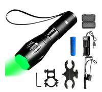 YZYOE Lampe de poche tactique rechargeable Verte Light, lampe de poche zoomable Green Hunting Light 500 Yards Lampe porcine Predator avec pressostat Universal picatinni Rail Mount Kit.