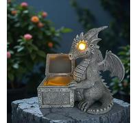 YZYOE LED Solaire actionné Dragons Ouverture trésors boîte lumière, Lampe de décoration atmosphère extérieure, Mignon résine Dragon Jardin lumières de Paysage.