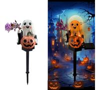 YZYOE LED solaire alimenté blanc fantôme Pumpkin Head Ground Light, Halloween Outdoor ambiance decor Light, Belle résine blanc fantôme citrouille tête cour paysage lumière.