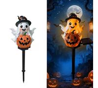 YZYOE LED Solaire alimenté Noir Chapeau fantôme Citrouille Bougie de Terre lumière, Halloween atmosphère extérieure Lampe de décoration, Jolie résine Noir Chapeau fantôme Cour lumière de Paysage.