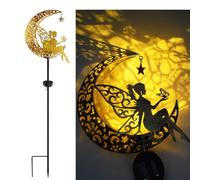 YZYOE Lumière de fée Fleur Lune alimentée par Le Soleil, Jardin décoratif en Fer forgé Belle lumière de Terre fée, crépuscule sans Fil à l'aube Lampe LED imperméable.