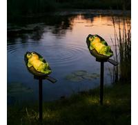YZYOE Lumière de grenouille feuille lotus alimentée par le soleil, lampe de sol la résine décoration jardin mignonne d'animaux, crépuscule sans fil à l'aube la lumière LED imperméable.