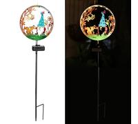 YZYOE Lumière d'elfe d'écureuil alimentée par le soleil, décoration de jardin forgeant Art fer lampe sol d'écureuil et d'elfe, Le crépuscule sans fil à l'aube LED lumière paysage imperméable.