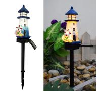 YZYOE Lumières d'atmosphère du phare bleu et blanc solaire, lampe de plancher maison mignonne de résine décoration jardin et cour, Lumières LED sans fil du crépuscule à l'aube imperméables.