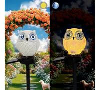 YZYOE Lumières de hibou à yeux bleus blancs alimentées par solaire, lampe de sol d'animal mignon en résine décorative jardin, crépuscule sans fil à l'aube LED lumières chaudes imperméables.
