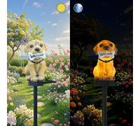 YZYOE Lumières solaires Petit Chien Jaune, Jardin décoratif résine Mignonne Lampe de Sol Animal, crépuscule sans Fil à l'aube lumières LED imperméable.