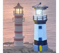 YZYOE Noir et blanc phare solaire, tournant LED phare lumières décoratives, Cour imperméable lumières de paysage, Outdoor lampe solaire résine artisanat comme cadeaux pour les amis.