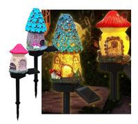 YZYOE Pack de 2 solaire rouge bleu champignon maison lampadaire, jardin décoratif résine mignon champignon maison lumière, sans fil crépuscule à l'aube LED lampe étanche.