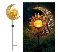 YZYOE Solaire alimenté soleil et lunes lumière, jardin décoratif fer forgé belle soleil et lunes lampe au sol, sans fil crépuscule à l'aube lampe LED imperméable.