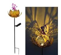 YZYOE Solaire Lotus fée lampe de plancher, jardin décoration fer forgé Retro mignon elfe lampe de plancher, sans fil crépuscule à l'aube LED lumière imperméable.
