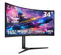 Z-Edge Écran PC Gamer Incurvé 34'' 3440x1440 165Hz, Hauteur RÉGLABLE 114 mm, 1ms, FreeSync, Moniteur Ultrawide 21:9, 1500R VA, 2×HDMI2.0, 2×DP1.4, RGB, VESA (DP Câble Inclus)