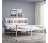 z litego drewna sosnowego dla seniorów pojedynczy biały 200x200cm | Lit pour personne âgée sans matelas blanc 200x200cm bois massif avec tête de lit