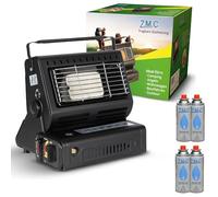 Z.M.C Chauffage à Gaz Portable en Céramique 2 en 1 1,3 kW Avec Raccord GPL + 4 Cartouches, Réchaud de Camping Avec Allumage Piézoélectrique