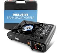 Z.M.C Réchaud à gaz 1 feu avec adaptateur pour GPL + mallette de rangement, réchaud de camping pour extérieur et intérieur, réchaud à gaz de camping 2,2 kW avec allumage piézoélectrique