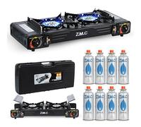 Z.M.C Réchaud à gaz de camping de qualité supérieure - 2 feux + 8 cartouches de gaz de 227 g - Réchaud de camping avec sécurité d'allumage pour l'extérieur et l'intérieur - Double réchaud à gaz avec