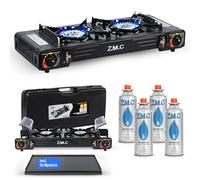 Z.M.C Réchaud à gaz de camping de qualité supérieure - 2 feux - Plaque de cuisson de 45 x 24 cm - 4 cartouches de gaz de 227 g - Réchaud de camping avec sécurité d'allumage pour l'extérieur et