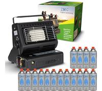 Z.M.C Réchaud à gaz portable 2 en 1 avec raccord GPL + 16 cartouches de gaz 227 g, chauffage de camping 1,3 kW, chauffage à gaz mobile pour extérieur avec allumage piézo