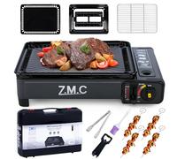 Z.M.C Réchaud de camping et barbecue gaz 2 en 1 avec accessoires de barbecue et valise, réchaud piézo pour camping, mini barbecue gaz 2,2 kW avec raccord GPL
