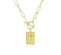 Z ZACHÉ Collier avec pendentif en forme de croix plaqué or 14 carats avec fermoir à bascule, chaîne trombone, bijou religieux minimaliste, cadeau pour femme, Moyen, Métal, Pas de pierre précieuse