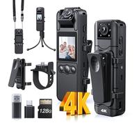 Z11 Caméra corporelle 4K avec enregistrement audio et vidéo, petite caméra corporelle de 128 Go avec objectif rotatif à 180°, batterie 6 heures et vision nocturne, caméra portable pour animaux de