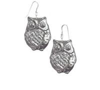 Z37 Boucles d'oreilles pendantes en étain anglais avec crochets en argent sterling 925 faits main Motif chouette