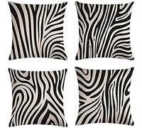 Zaafeen Housses de Coussin 45x45cm Lot de 4 Coussins Carré Linen Coussin Canapé Zèbre Simple Taie d'oreiller Canapé Salon Maison Coussin Decoratif Fermeture Zip Cachée Coussin Canapé Decoration